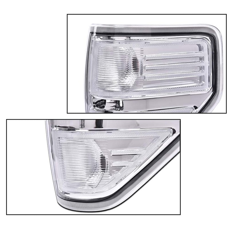 Chrome Trim Halogen Tail Lights Replacement Set Compatible with 2009-2014