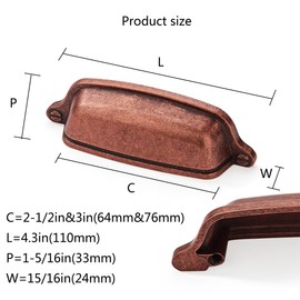 CABDM 10 Pack 2-1/2 inch & 3 inch (64mm & 76 mm) Antique Copper Cabinet Cup Pulls Aged Gold Drawer Pulls Kitchen Hardware Vintage Brass Cabinet Handles Drawer Handles Knobs Bin Cup Pull.