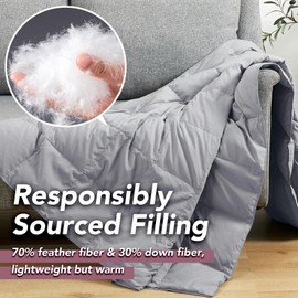 DAICO Lightweight Down Throw Blanket Feather Down Throw for Couch Sofa Soft Packable Down Blanket Throw for Indoor and Outdoor Use 50"x70" Grey Blanket