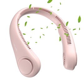 JISULIFE Neck Fan Portable, Personal Wearable Fan with Battery Rechargeable, Bladeless Travel Cooling Design with Powerful Wind, 3 Speeds, Quiet, Gifts for Men/Women/Friends - Pink