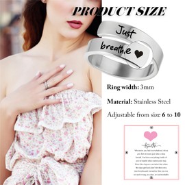 LKingel Just Breathe Rings for Women 304 Stainless Steel Inspirational Jewelry Rings Spiral Healing Rings Adjustable Love Lotus Just Breathe Ring Inspirational & Heartfelt Rings (Heart, Silver)