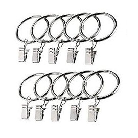 Merriway BH06727 (10 Pcs) Curtain Rod Pole Ring & Clips Inner Dimension 30 mm, Outer Dimension 37 mm Brushed Nickel - Pack of 10 Pieces