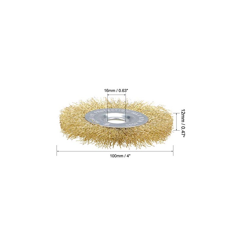 sourcing map 4-Inch Wire Wheel Brush Bench Brass Plated Crimped
