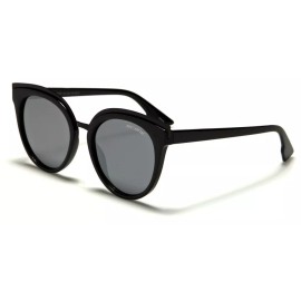 BeOne Polarized Oversize Cat Eye Women's Round Sunglasses - Black - Mirror Lens