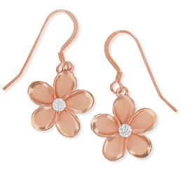Sterling Silver with Rose Gold Tone Overlay 15mm Plumeria Dangle Earrings