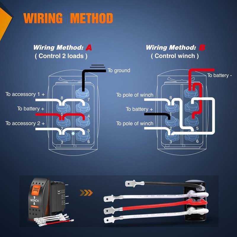 Nilight UTV Winch Rocker Switch Momentary On Off 7 PIN