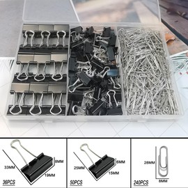 FZGUSYAF 326PCS Metal Clips - 15mm, 19mm Black Foldback Clips & 28MM Silver Paperclips