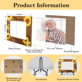HOUSPEAK Sunflower Gift for Mom Wife Daughter Son Sister Girlfriend Wood Photo Frame, Home Table Decor Supplies You are My Sunshine Tabletop Picture Frame with Stand (4x6 Horizontal Photo) -09
