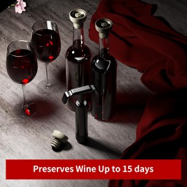 Carattime Wine Saver Pump ，6 Vacuum Wine Stoppers Silicone Wine Stopper & Preserver Reusable Bottle Sealer Keeps Fresh