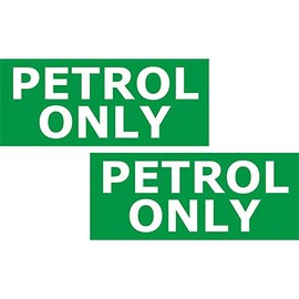 PETROL ONLY 60x25 mm Stickers - Pack of 2 Car or Van Round Fuel Reminder Decals