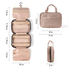 Hanging Travel Toiletry Bag, Large Cosmetic Organizer Bag Portable Make up Wash Bag with 4 compartments 1 Sturdy Hook for Women, Men, Girls, Business Trip (Pink)