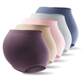 Mama Plus Women's Over Bump Maternity Underwear High Waist Seamless Pregnancy Briefs Nylon Panties Multi-Pack (Multicolor-A 5 Pack)