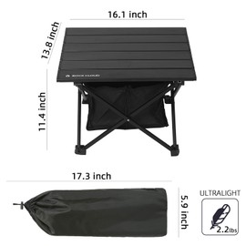 ROCK CLOUD Upgraded Portable Camping Table Ultralight Aluminum Camp Table Folding Beach Table with Storage Bag for Camping Hiking Backpacking Outdoor Picnic
