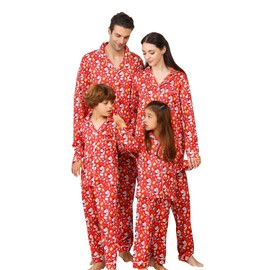ANGELGGH Silk Christmas Pajamas for Family Matching Satin Holiday PJs Sets 2 Pcs Festival Party Button Down Sleepwear (Youth, 2-3T, Silk Red Snowman)