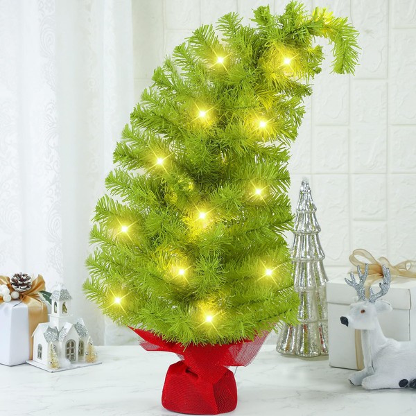 ShinyRelief 2ft Tabletop Whimsical Christmas Tree with Lights Bendable Lime
