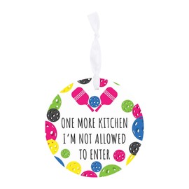 Neon Pickleball Kitchen I'm Not Allowed, Joyride Home Decor, Ornament, 4 Inch Wooden, Round Ornament with White Ribbon, Christmas Decor, Gift Tag, Artist Designed.