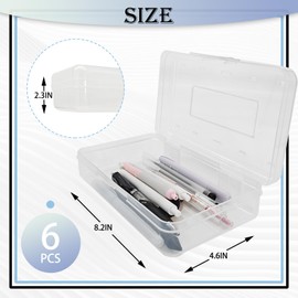 Slomg 6 Pack Plastic Pencil Case Box, Clear Large Capacity Hard Pen Organizer, Stackable Storage Containers with Snap Lids, Bulk Craft Boxes for Crayon Marker Beads Office Art Supplies