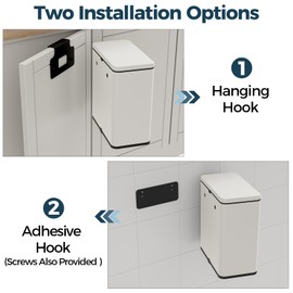 LINSSEN Stainless Steel Hanging Trash Can with Lid and Inner Bucket, 2 Gallon Kitchen Compost Bin for Counter Top, Under Sink or Wall Mount, Small Garbage Can for Cupboard/Bathroom/Bedroom/RV, White