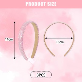 Cosmeria Pack of 3 Glitter Sequins Girls' Headbands, Non-Slip Glitter Hair Bands, Headband for Children and Girls, Sparkling Hair Accessories (White + Pink + Blue)
