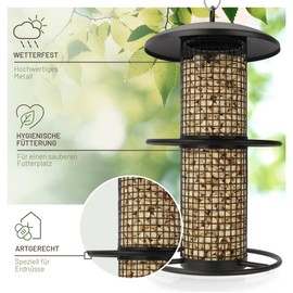wildtier liebe Bird Feeder 26 cm, Black - Peanut Feeder Made of Rustproof Metal, Bird Feeding Station, Feeding Column, Nuts, Peanuts, Wild Birds Feeder Silo
