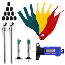 Cimeton 23Pcs Tire Tread Depth Gauge Set, Including LCD Digital Tire Tread Depth Gauge with Inch and MM Conversion Color Coded, 8Pcs Brake Lining Thickness Gauge Set Valve Cores,Tire Pressure Gauge