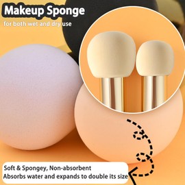 2 in 1 Makeup Sponge & Powder Makeup Brush, Double Ended Foundation Brush, Kabuki Face Brushes with Bag for Losse/Setting Powder, Blusher, Contour, Large Head, Ultra-Soft, Beige