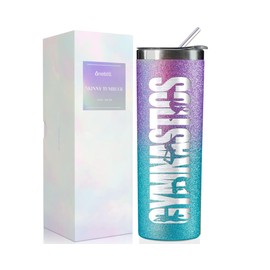 Onebttl Gymnastics Gifts for Girls 8-10, Gymnastic Cups for Coach, 20oz Skinny Tumbler Travel Mugs for Women, Glitter Blue & Purple
