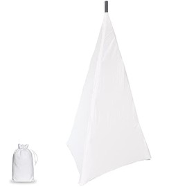Skyour 1pcs Floor Speaker Stand Cover Stretchable Spandex 3 Sided Triangular DJ Support Floor Speaker Tripod Support Stands Tripod Scrim Covers for Weddings Banquets Events White (1)