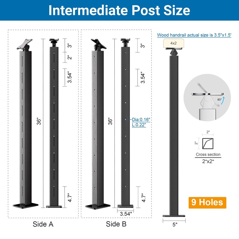 Deck Man 2 Pack Cable Railing Post Stainless Steel Adjustable