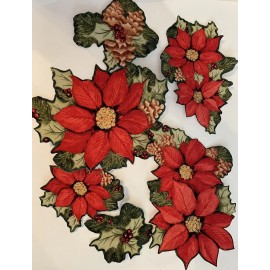 IronOns.US Pretty Christmas Poinsettias with Pine and Holly- Iron On Fabric Appliques -
