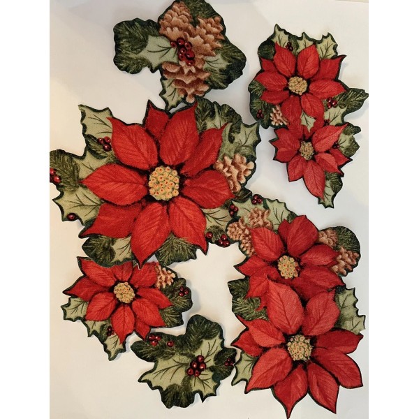 IronOns.US Pretty Christmas Poinsettias with Pine and Holly- Iron On