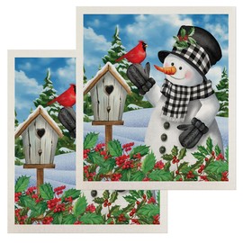 Briarwood Lane Checkered Snowman Swedish Dishcloth (2-Pack) 7.5x6.75 Bundle for Kitchen - Eco Friendly Reusable Paper Towels - Dish Cloths for Washing Dishes