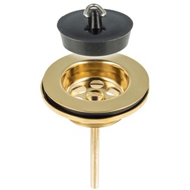 tecuro Universal Drain Valve Gold-Plated 1 1/4 Inch for Washbasins with Plugs 38.5 mm, Total Diameter 60 mm, Stainless Steel Sieve Plate