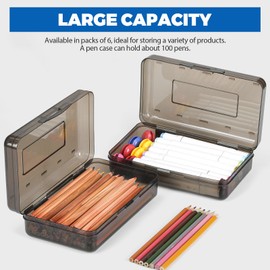 MaxGear Pencil Boxes, 6 Pack Large Capacity Plastic Organizer, Storage Boxes for School Bulk Stackable Design, Office Supplies Storage, 8.2 x 4.7 x 2.3 Inch, Black