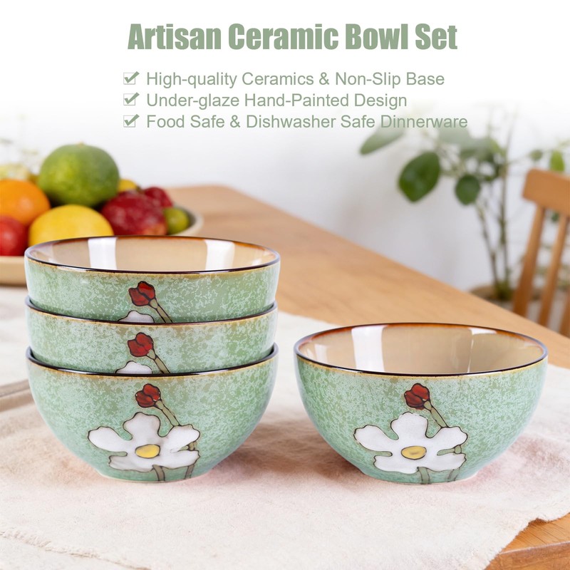 WHITEPEONY 28oz Ceramic Bowls Set of 4 for Kitchen, 6