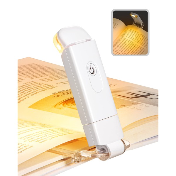 DEWENWILS Book Reading Light, Amber Warm Clip On LED with 3 Adjustable Brightness for Eye Protection, Rechargeable USB, Perfect for Bookworms, Kids (White)