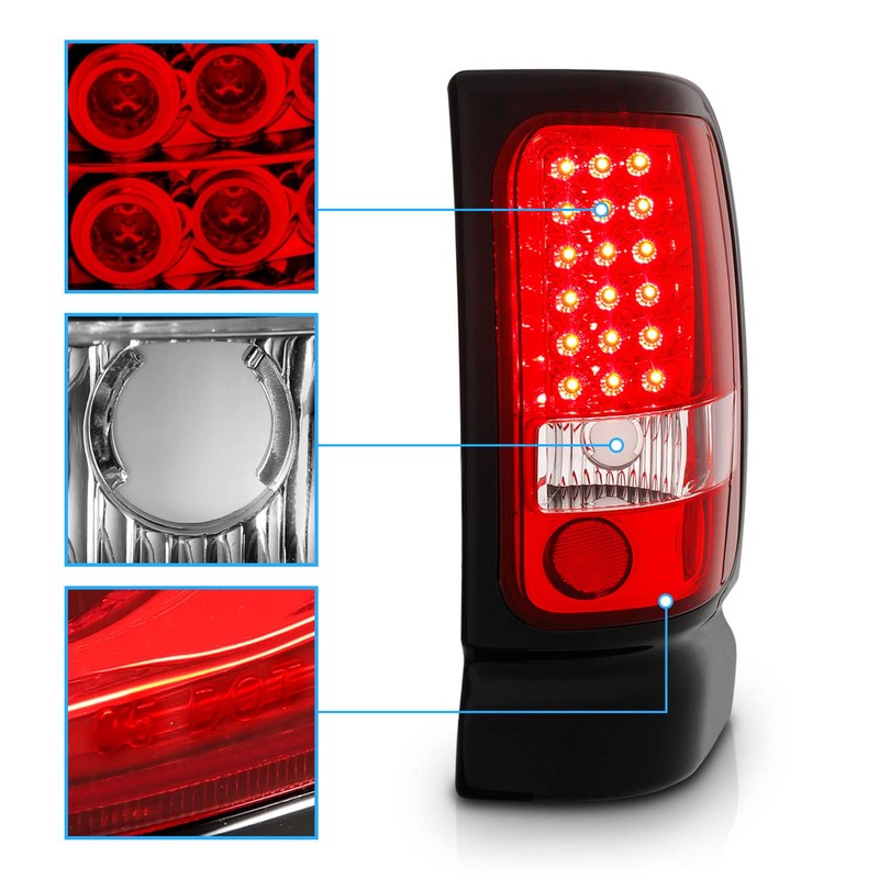 AmeriLite Red/Clear LED Brake Tail Lights Set For 94-01 Dodge