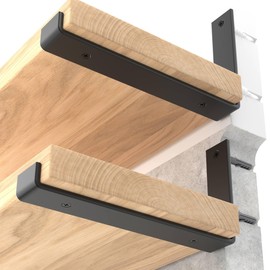 LEOPO 10 inch Shelf Brackets 4-Pack ,1/5 inch Thick Heavy Duty Industrial Bracket for DIY Floating Shelf Support, Black Coated Wall Shelf Support 9.25” x 6” x 1.5”