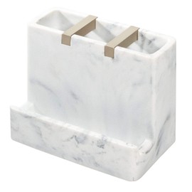 iDesign 28250 Dakota Resin Marble Vanity Center for Toothbrush, Cell Phone, Bathroom Countertops, Desks, Vanities, Dorm, Office - White Marble and Satin Metal Accents