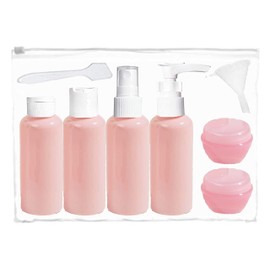 Travel Toiletries Bottles Set, 4 x 50ml Pink Containers, 2 x 20ml Pots with Accessories