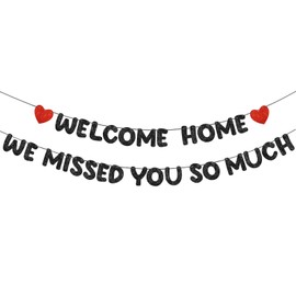 Fulmoon Pre Strung Welcome Home We Missed You So Much Banner Glitter Welcome Home Sign for Party Decorations Military Army Returning, Homecoming, Family(Black,Red)