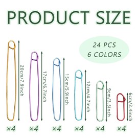 SYEYCW 24 Pcs Stitch Holder Set, Knitting Accessories, Stitch Holders for Knitting, Crochet Safety Pins, Aluminum Stitch Holders, for Blankets, Scarves, Quilts, DIY, Other Knitting Project, 6 Size