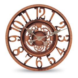 WrtmyR Reloj de pared para exteriores, impermeable, silencioso, sin tictac, funciona con pilas, reloj de decoración para patio, piscina, jardín, valla, porche, Lanai, decoración de granja (cobre rojo)