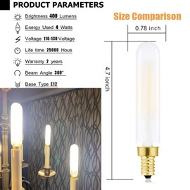Leools E12 Frosted LED Bulb Dimmable 4W Equal 3000K Soft White T6 B11 Candelabra Bulb 40 watt for Chandeliers,Ceiling Fan,Pendant,Wall sconces AC120V 400LM e12 Light Bulb 6Pack