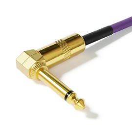 ExcelValley - 1 Piece - Right Angle Guitar Pedal Effect Mono Patch Cables Leads - 6.35mm 1/4" [Gold - Purple | 15 cm - 5.91"]