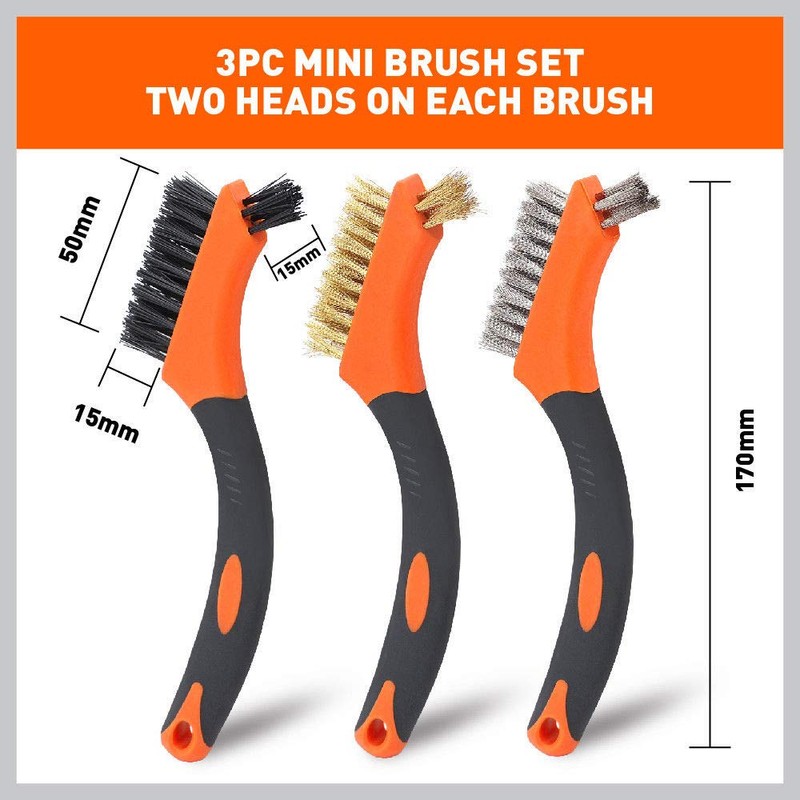 HORUSDY 3-Piece Wire Brush Set, 7-Inch Nylon/Brass/Stainless Steel with Non-Slip