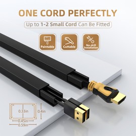 94'' Cord Hider, Delamu One-Cord Channel Cord Cover Wall, Paintable Cable Hider, Wire Hider Covers for Cords, Cable Cover Raceway, Cord Covers for Tv Wires on Wall, 6xL15.7 W0.59 H0.4in, Small, Black