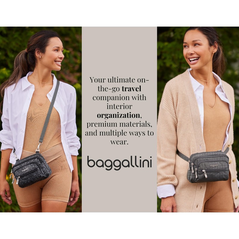 Baggallini womens Triple Zip Bagg Convertible Cross Body, Pewter Floral,