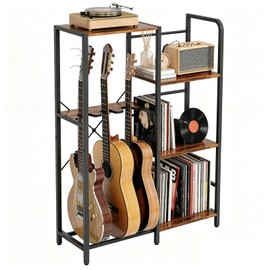 HavenlyYouth Guitar Rack with Record Player Stand 48" H, 3 Tier Guitar Stand Shelf for Amp Player and Vinyl Record Storage, Multiple Guitar Holder for 3 Guitars Home Music Studio