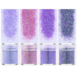 4 Colors Set Nail Glitter Gel Nail Glitter Hologram Set 1mm & 2mm & 4mm & 5mm & 6mm & Powder Mix Size Glitter Glitter Hologram in Case (Powder)